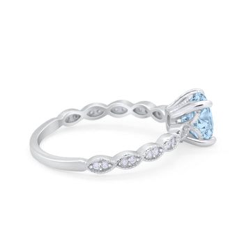 Vintage Style Wedding Bridal Ring Simulated Aquamarine CZ 925 Sterling Silver